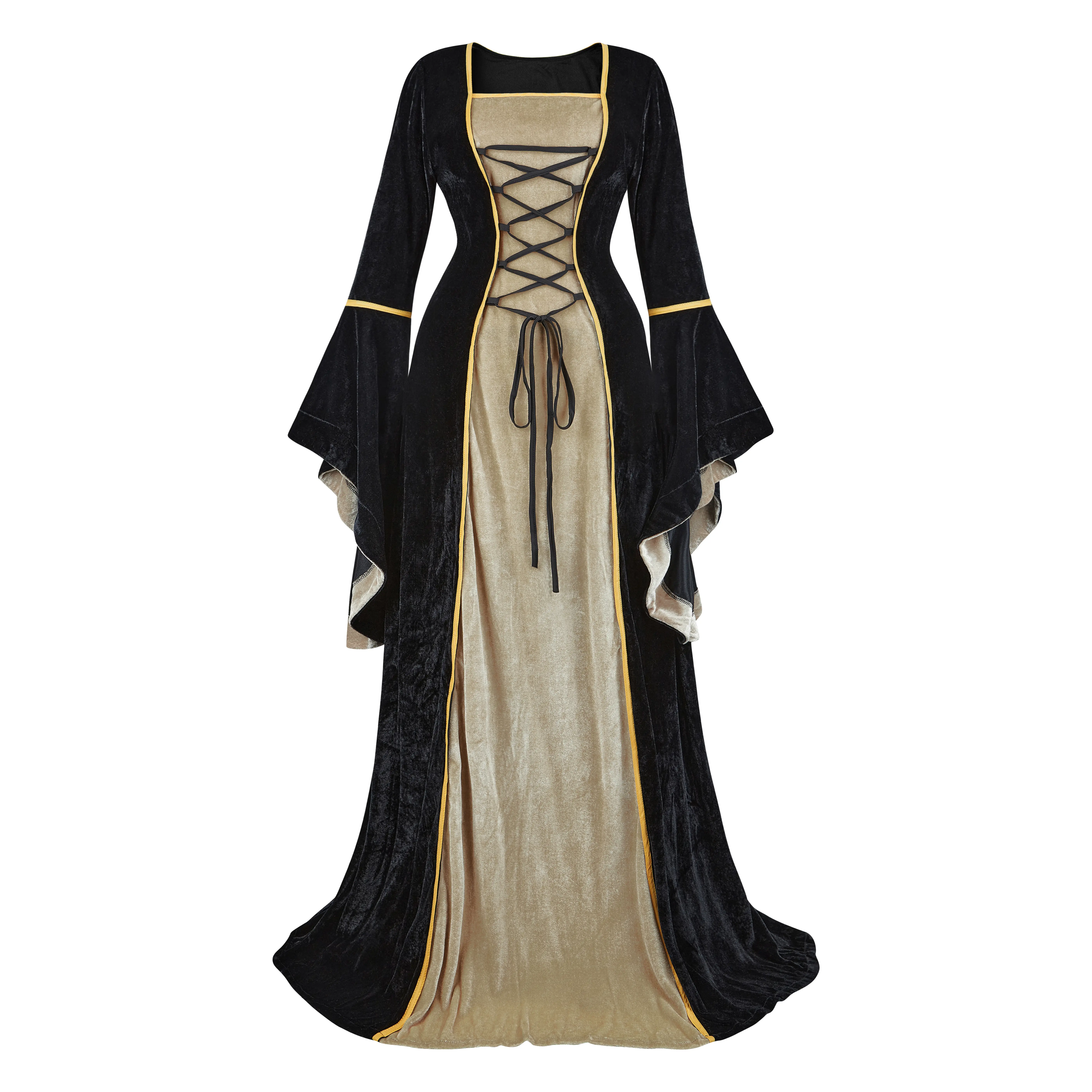 MILALEE Renaissance Dress Women Halloween Costume for Women Medieval Irish Under Dress Royal Costume Cosplay Retro Gown Halloween Gothic Party Outfit Black Womenswear 6503-ZC1
