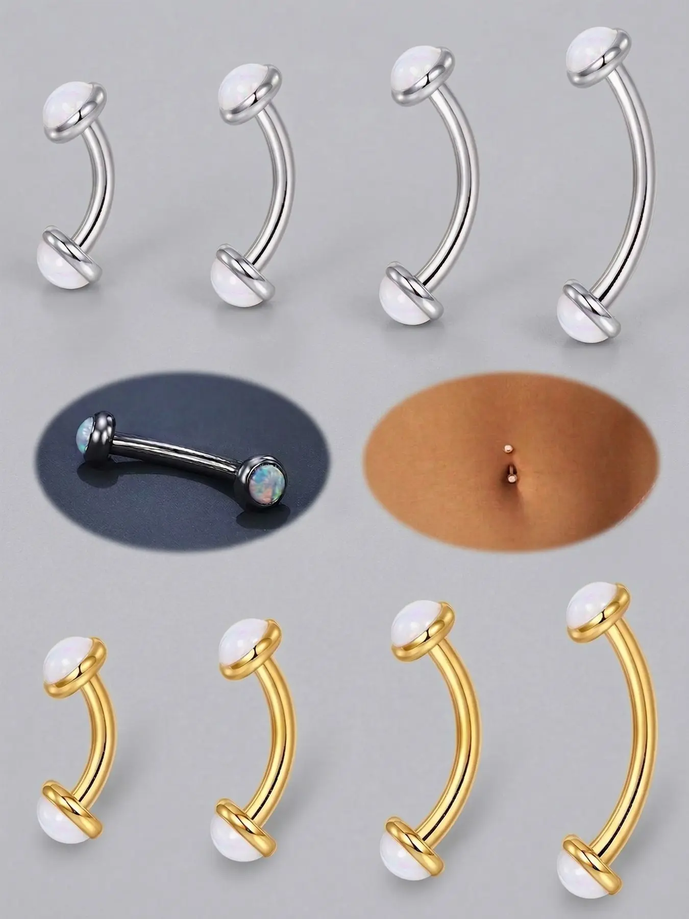 Y2K Style Stainless Steel Navel Piercings Jewelry, Body Piercing Jewelry, Body Jewellery, 14g 6-12mm Navel Barbell Studs & Belly Button Rings, Opal Design for Women