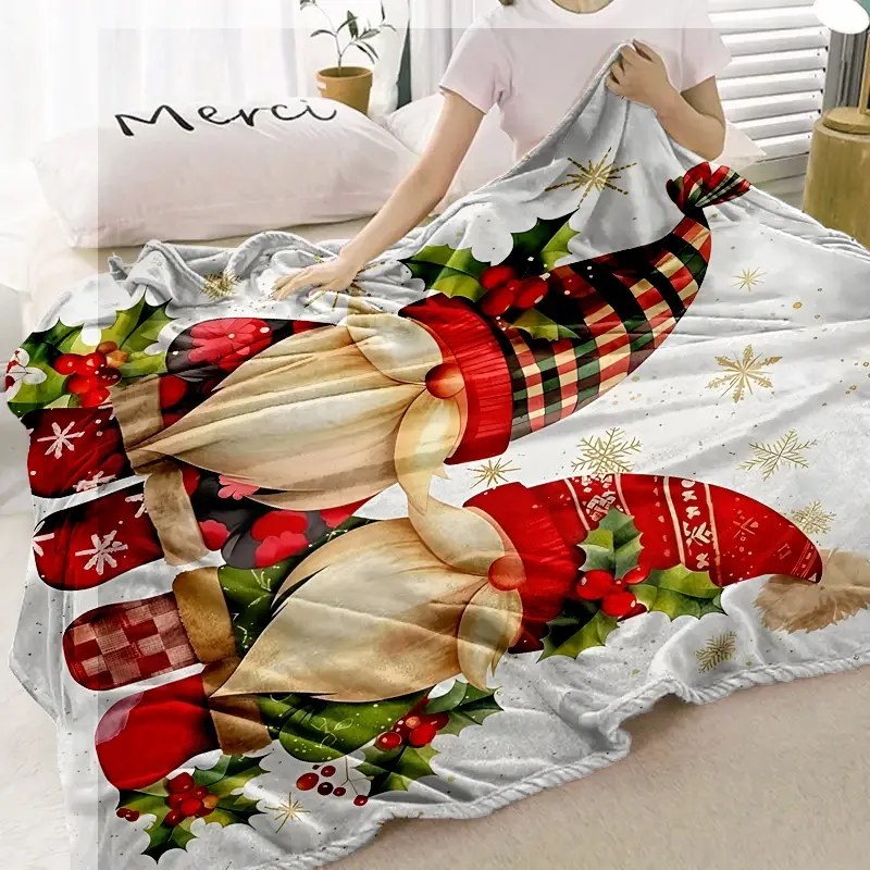 Christmas Elf Flannel Digital Print Blanket, Multi-Purpose Throw Blanket for Air Conditioning, Nap, Car Camping, Contemporary Style
