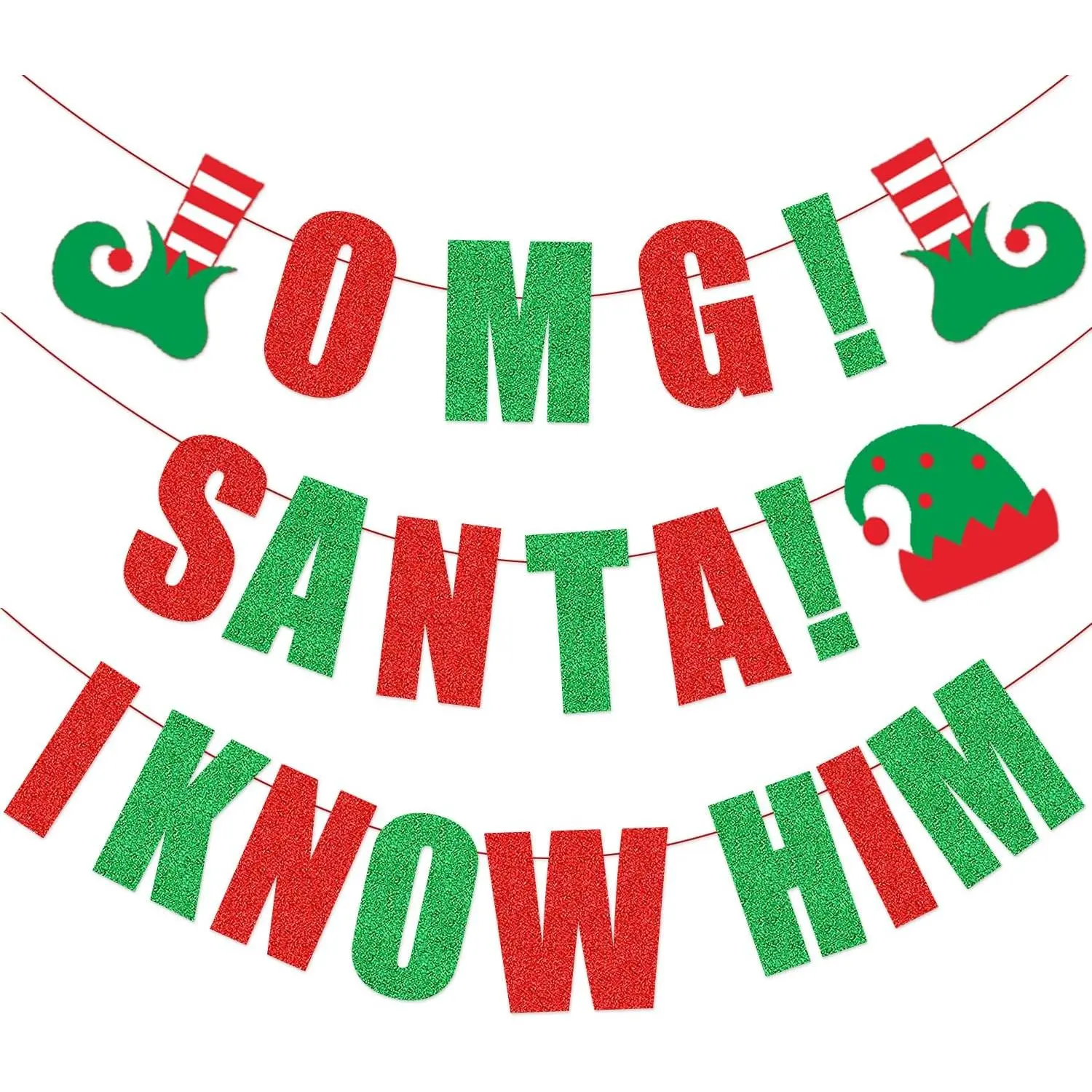Christmas The Elf Movie Decorations, OMG Santa I Know Him Banner Red Green Glitter, Buddy The Elf Party Decor, Let's Get Elfed Up Party Decor, Buddy The Elf Christmas Mantle Home Decorations