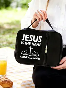 Bible Bag with Cross Pattern, Stainless Steel Bookmark, Zipper Pocket, Handheld Storage Bag, Ideal for Women, Learning Bible, Biblical, Portable Storage Bag, Multifunctional Storage Bag