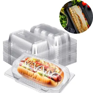 200pcs Clear Plastic Hot Dog Tray with Hinged Lid 8.86 x 3.94 x 2.76 Inch Hot Dog Container Disposable Clamshell Take out Containers Cake Slice Containers for Bakery Dessert Salad