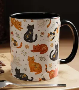Autumn Floral Cats Accent Coffee Mug