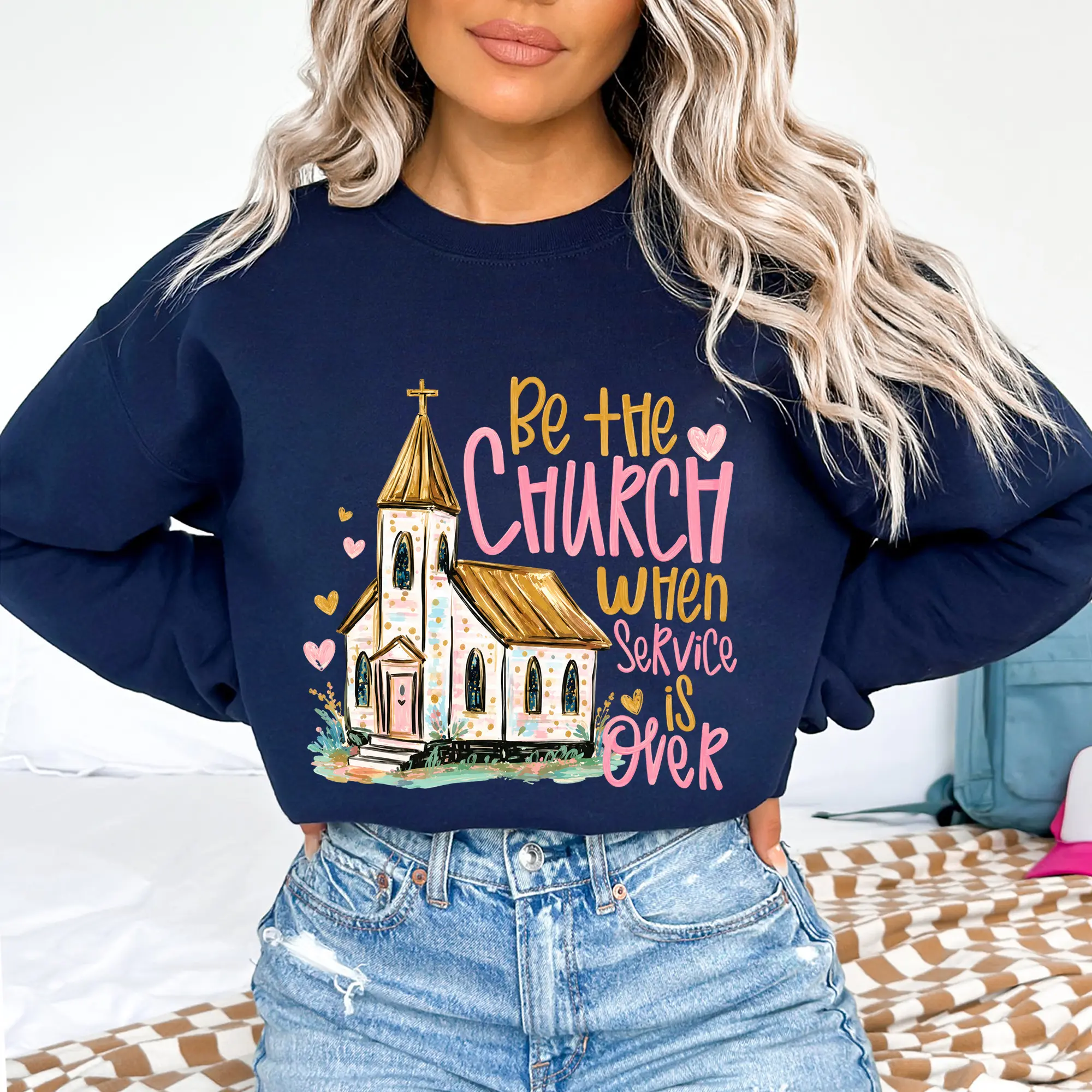 Be The Church When Service Is Over Sweatshirt, Soft Fleece Unisex Crewneck Pullover, Christian Faith Graphic Sweater, Inspirational Church Outfit, Religious Gift For Women, Bible Study And Sunday Service Top Casual Cotton