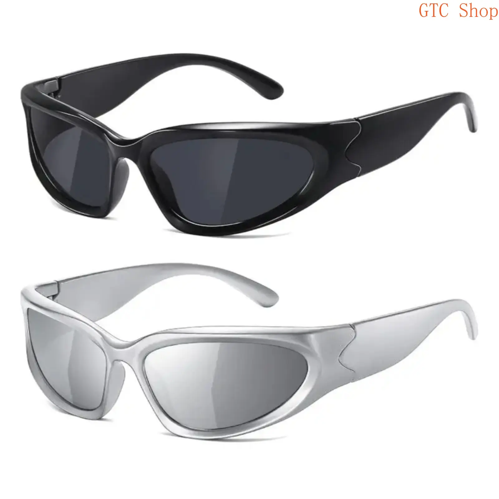 Y2K Retro Rimless Wrap Around Sunglasses for Women & Men, 2000s Futuristic Black Rave Party Shades, UV400 Polarized Lightweight Sports Fashion Eyewear Ideal for Daily Streetwear, Party & Outdoor Activities summerwins