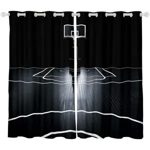 Basketball Curtains For Boys Bedroom Boys Girls Teens Ball Sports Window Curtains Basketball Court Window Drapes Living Room Decor Games Competition Theme Window Treatments Black White 42x84 Inches,2 Panels