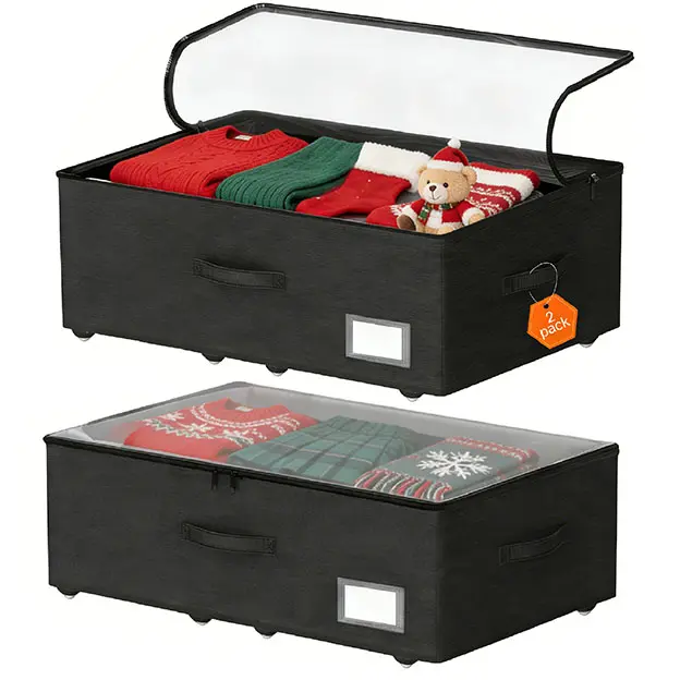 Under Bed Storage with Wheels, 2-Pack Under Bed Storage Containers, No Assemble Required 10 inches Height, Rolling underbed storage Drawers, Underbed Storage Bins for Shoes, Clothes, Blankets, Toys
