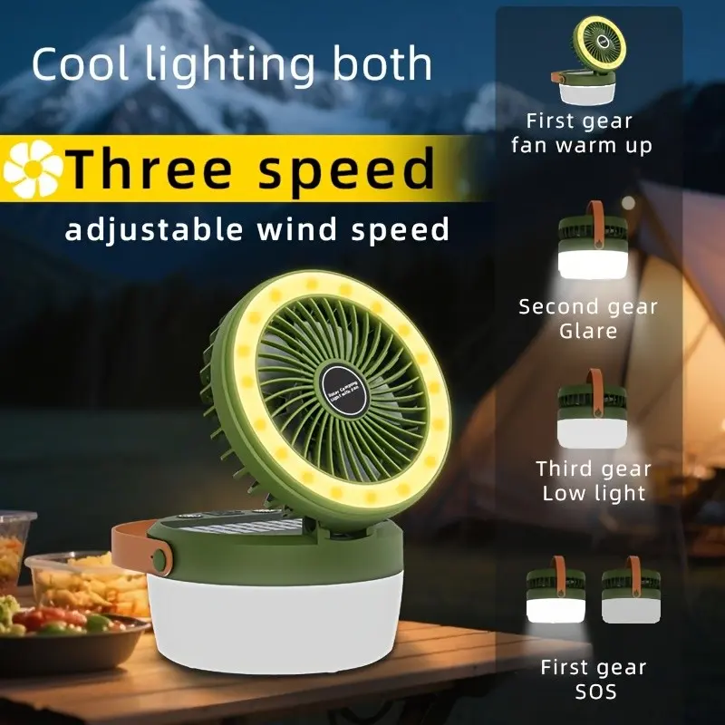Multi-Functional Foldable Solar Camping Fan Light, Outdoor Portable Tent Lamp Rechargeable Camp Light for Mountain Camping