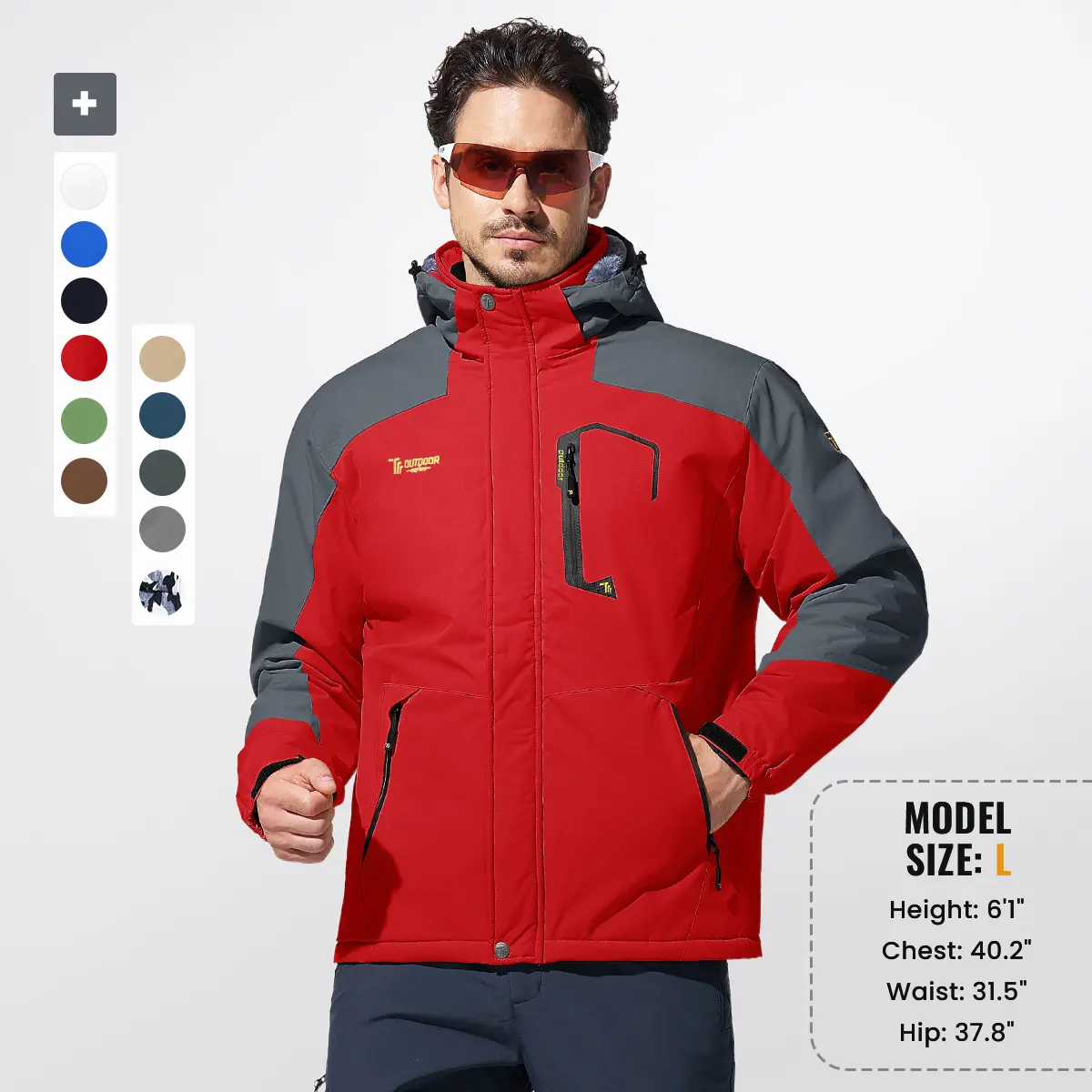 GOPUNE Men's Fleece Lining Winter Jacket, Waterproof, Breathable, Thickened, Warm, Windproof, Softshell Jacket, Outdoor, Functional Coat with Removable Hood Ski Jacket Hiking Jacket