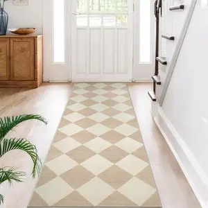 Fashionable Geometric Plaid Diamond Print Carpet, Foldable Washable Non-Slip Rug for Living Room Bedroom Kitchen Hallway, Easy Care Large Area Mat