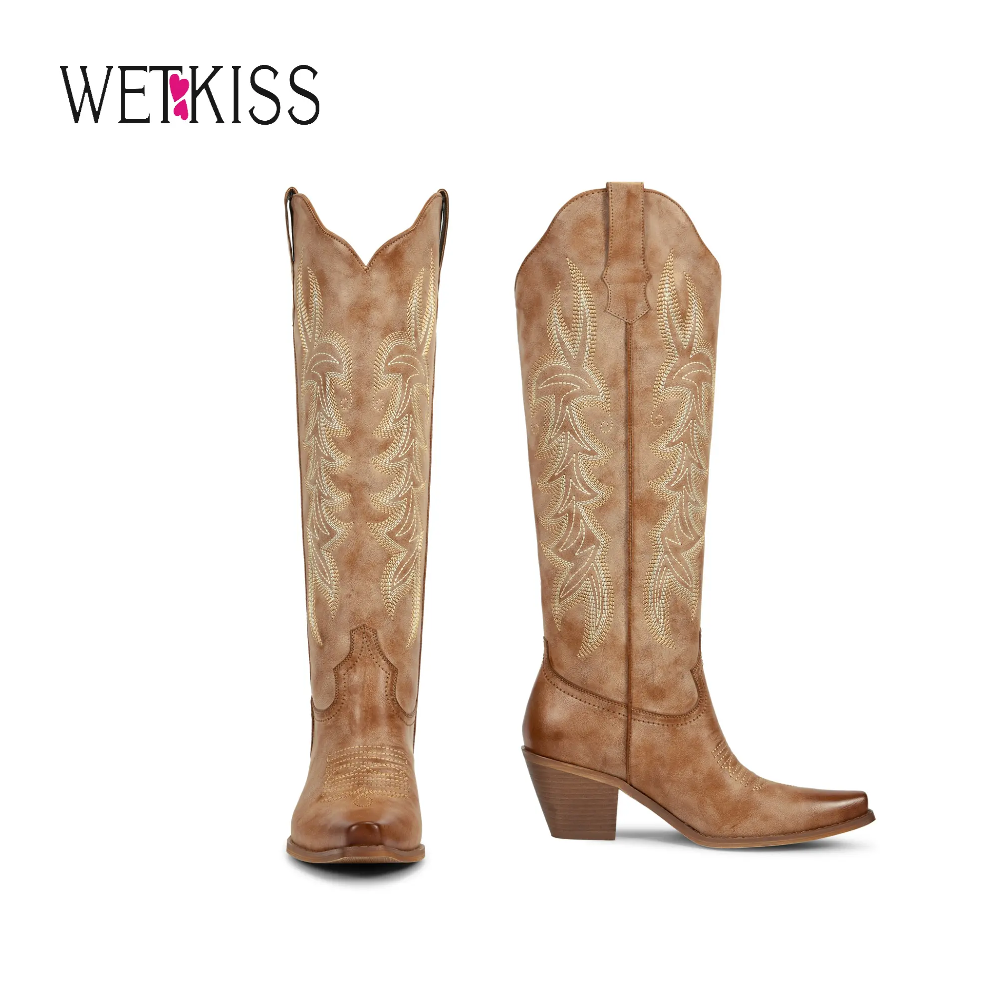 Wetkiss Vintage Womens Cowboy Boots Western Ladies Cowgirl Boots Knee High,Comfortable Retro Stylish Embroidery Pointed Toe Block Heel#WeeklyDeals#tiktokshopbacktoschool #tiktokshopsummersale