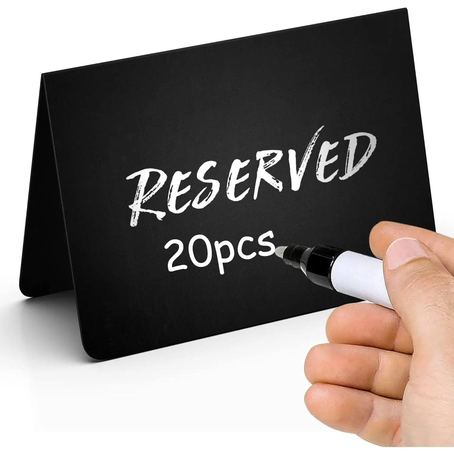  20 Pack Double Sided Reserved Table Signs, Reusable Black Plastic Table Tent Cards, Small Reserved Signs for Wedding, Party, Restaurant & Cafe