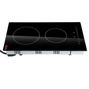 VEVOR Built in Electric Stove Top, 20 x 11.6 inch 2 Burners, 110V Glass Radiant Cooktop with Sensor Touch Control, Timer & Child Lock Included, 9 Power Levels for Simmer Steam Slow Cook Fry