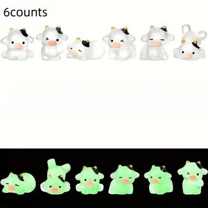 6pcs Glow-In-The-Dark Luminous Resin Cow Figurines, Statues, Resin Animal Sculptures, Night Light Decorative Art Pieces, Garden Patio Holiday Ornaments, Micro Landscape, Miniature Landscape Accessories
