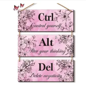 3-Piece Hot Pink Floral Wall Art with Inspirational Quotes, Wooden Decor for Office or Bedroom