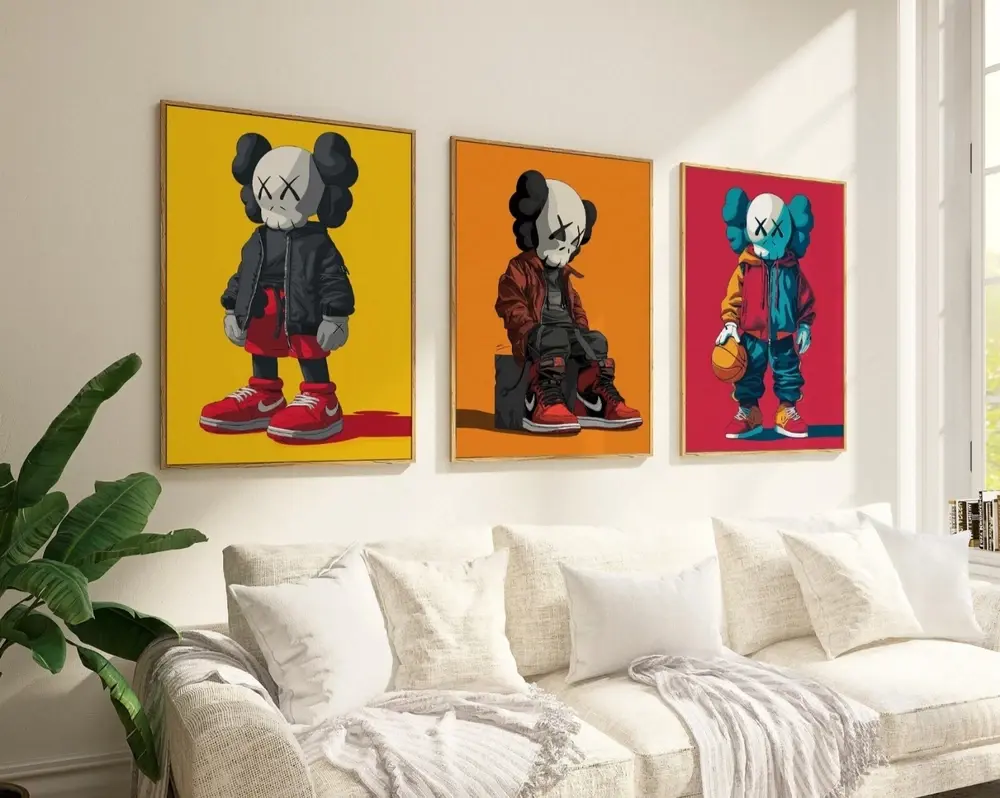 Set of 3 Kaws Nike Art pieces canvas wall home decor Portrait Gallery