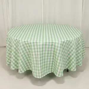 Polyester Round Tablecloth 108" White/Sage Green Checkered Buffalo Plaid Table Cover