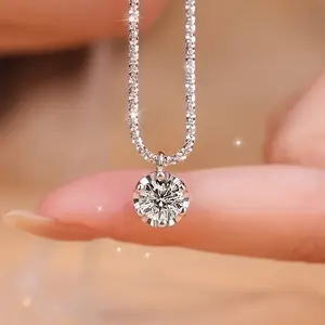 Pendant Necklace for Women, Moissanite Necklace for Women, Diamond Pendant Necklaces for Women Wife Girlfriend Mom, Sterling Silver Pendant Necklace, Luxury Round Cut, Jewerly Gifts For Men Boys Women new  necklace