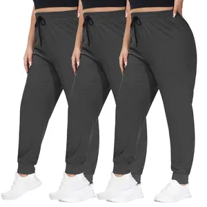 【Plus Size】SHOWITTY 3 Pack Women's Plus  Joggers with Pockets, Comfy High Stretch Workout  Yoga Pants for Women, Basic  High Waist breathable Sweatpants leggings