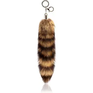 Raccoon Furry Tail Keychain, Hip Hop Punk Faux Fur Tail Accessory for Jeans, Trousers, Bags, Cosplay, Scene Outfits, Halloween Costumes and Streetwear Decoration