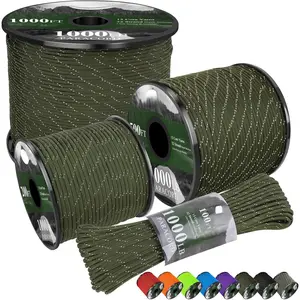 Paracord Reflective 1000lb, 50/100/200/500/1000ft 4mm, 13 Strand Paracord Rope, Tactical Parachute Cord for Camping, Fishing, Clothesline, Hammock, Tent & Survival Bracelet, Army Green