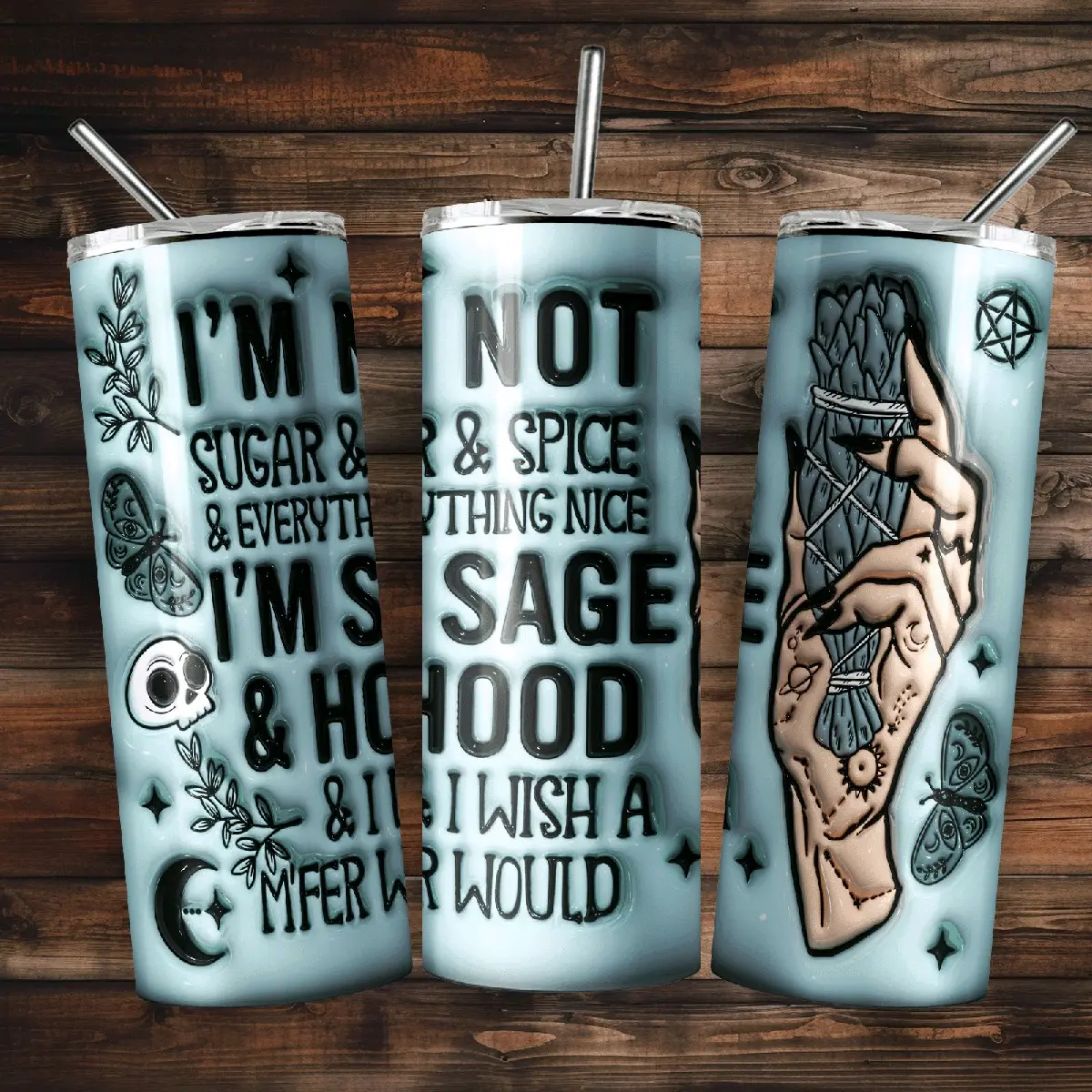 Sage and hood Tumbler, 20 oz stainless steel, Spiritual, Witchy, Tumbler