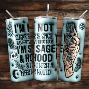 Sage and hood Tumbler, 20 oz stainless steel, Spiritual, Witchy, Tumbler