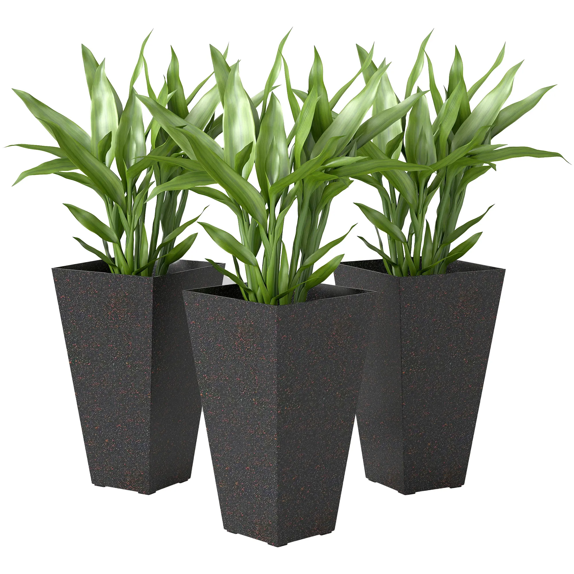 Outsunny 28-Inch Tall Plastic Flower Pots & Planters Set of 3 - Marble Finish, Efficient Drainage Holes, Stackable Tapered Design, Decorative Floor-Standing for Balcony Outdoor Container Gardening, Indoor Plant Decor, Three-Piece Set