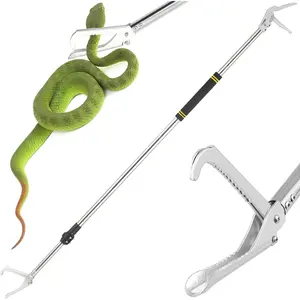 68" Heavy Duty Professional Extra Long Snake Grabber Reptile Tongs With Wide Jaw, Stainless Steel Tube Sponge Handle for Rattlesnake Handling Black 68inch