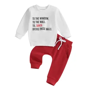 Toddler Baby Boy Christmas Outfit Letter Print Long Sleeve Pullover Sweatshirt Top Elastic Waist Pants Set