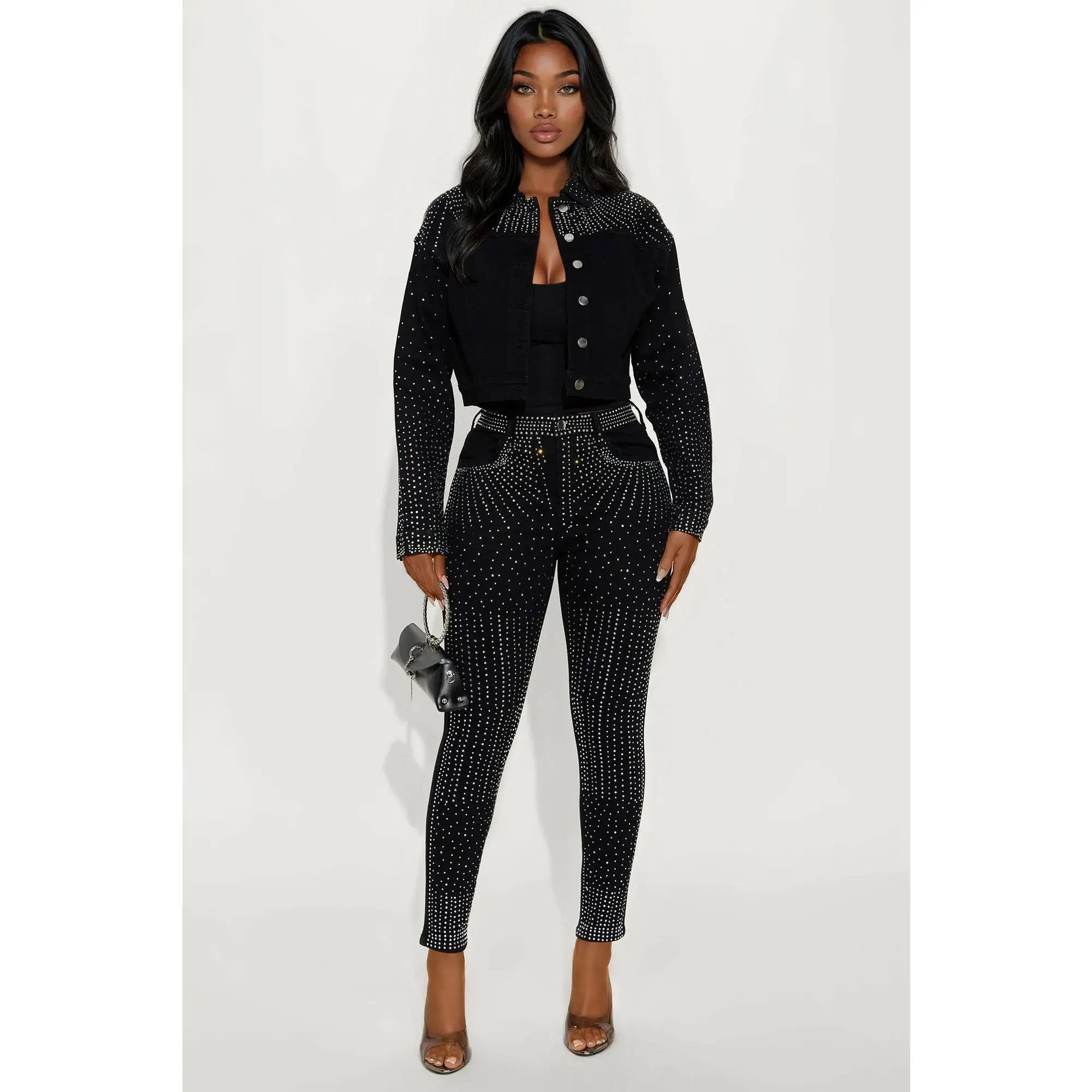 Touch Of Glitz High Rise Embellished Skinny Jeans - Black