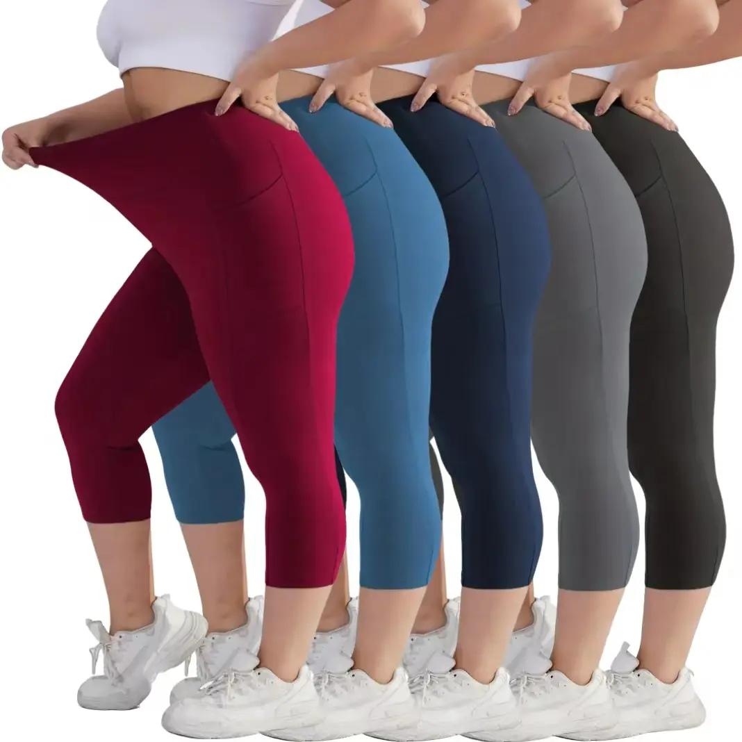 Plussize Leggings for Women, High Waist Capri Style with Pockets, Soft 4-Way Stretch Fabric, Women's Clothes for Yoga & Lounging, Leggings Polyester, Clothes For Women