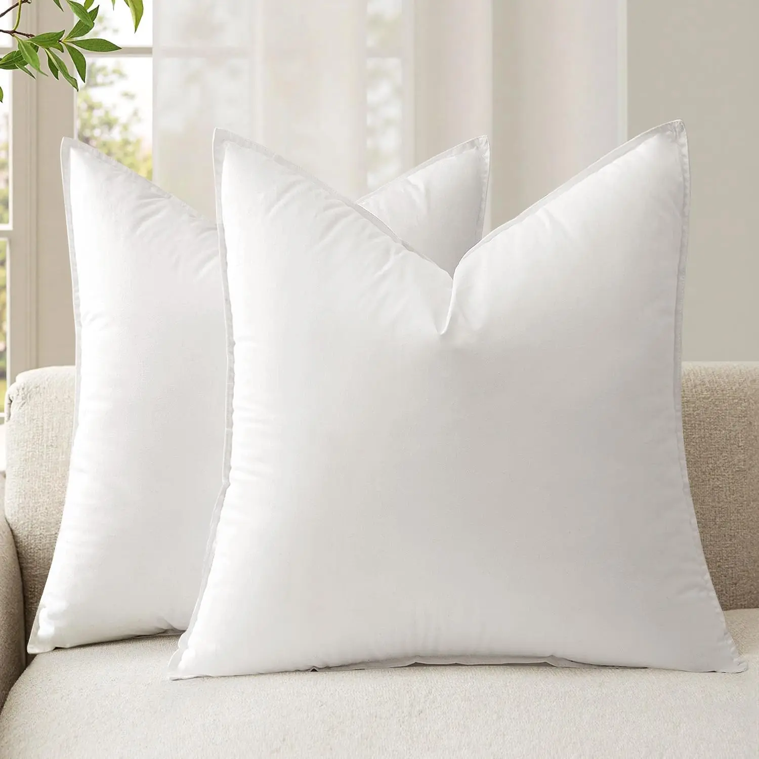 20x20 Throw Pillow Inserts,Set of 2 Decorative Pillow Inserts with Soft Cotton Cover,Fluffy and Cozy Indoor Square Sofa Couch Pillow Inserts White