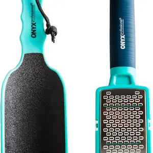 2PCS Set Onyx Professional Curved Foot File + Callus Remover, XL Double-Sided Ergonomic Pedicure File & Stainless Steel Foot Rasp, Effective Foot Exfoliator & Dead Skin Remover for Softer, Smoother Feet for Men Women