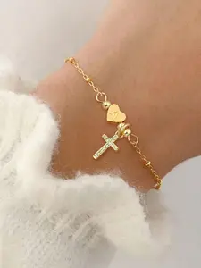 Fashionable Cross & Letter Heart Design Charms Bracelet, Stainless Steel Jewelry for Women for Party Decor, Trendy All-match & Exquisite Jewelry for Birthday Gift, Heart Shaped Bracelet
