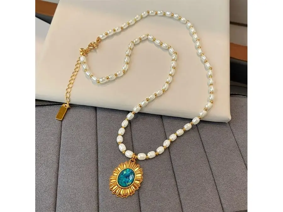 Blue Opal Neckalce for Women,Blue Opal Pearl Birthstone Necklace,Oval Shape