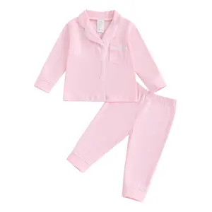 Kids Toddler Girl Boy Cotton Pajamas Set Button Down Pajama Shirt Top Pants Shorts Sleepwear Pjs Set