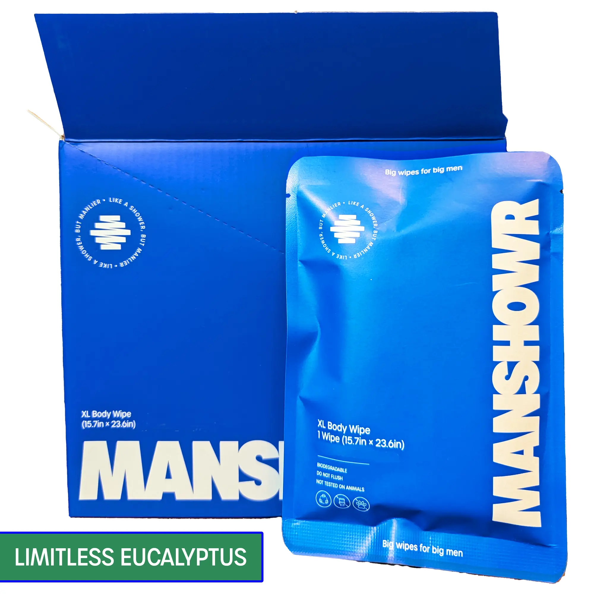 Manshowr XL Cooling Body Wipes -  Limitless Eucalyptus - 1 Box (12 Wipes) Towel Napkin