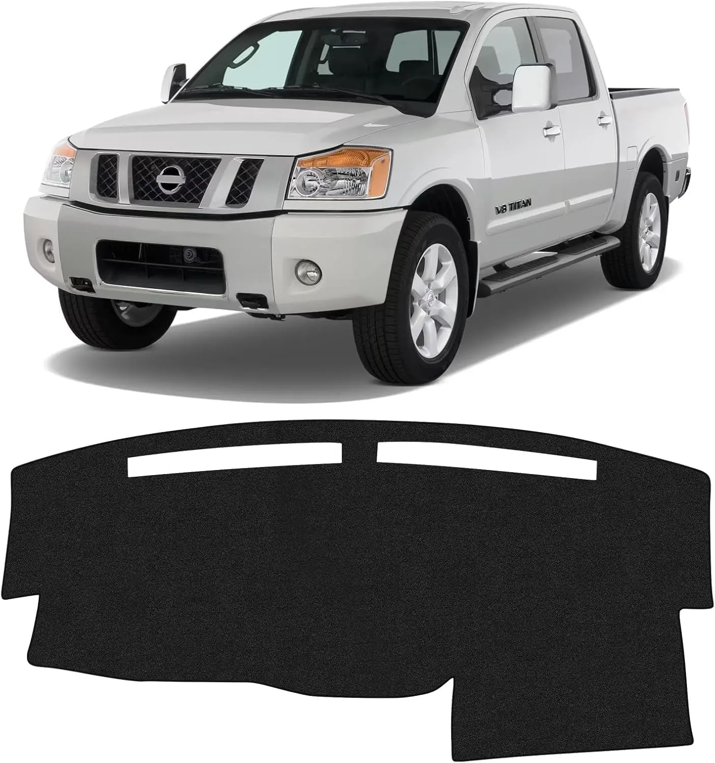 KUST Polyester Non-Slip Car Dashboard Cover Protector for Nissan Titan 2004-2012, Without Sensor/No Navi Holes, Odorless, Hides Damage, Not Easy to Wrinkle, Black Vehicle Interior Sunshade, No Glare, Synthetic