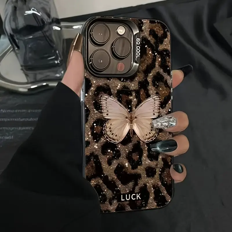 Leopard print butterfly pattern, gentle and sweet-cool style, suitable for iPhone 17/16/15/14/13/12/11/X/XS/XSMAX/XR/7P/8P/16E, a holiday gift for friends, family, and yourself., Cover, Accessories, Smartphone