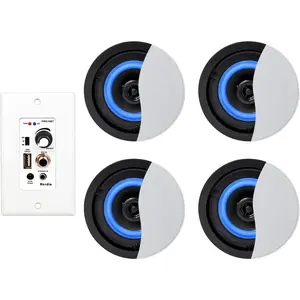 Herdio Bluetooth Ceiling Speakers Wired 4 Inches 2-Way with 4 Channel Amplifier Receiver for Home Theater Living Room Office(4 Speakers), Mother's day Gift, Audio, Custom, Smartphone, Mount