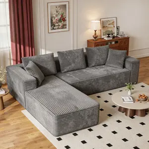 L-Shaped 108" Cloud Sectional couch, Compression Sleeper Couch in a Box, Modern Modular Deep Seating, Soft Corduroy, No Assembly Needed boneless sectional couch sofa
