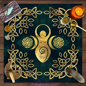 Mystical Gold Celtic Knot Triple Moon Design Square Shape Tarot Tablecloth, Witch-style home decor Altar Cloth Multiple Sizes Polyester Fabric, Easy to Clean and Maintain Decorative Divination Cloth for Spreads & Rituals Gift for family and friends