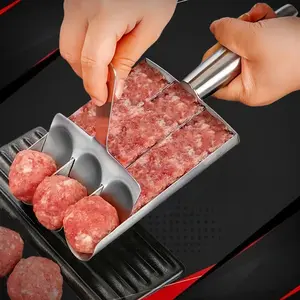 Triple Meatball Maker Mold with Cutting Spoon - Heavy-Duty 304 Stainless Steel Suitable for Meal Prep, Uniform Meatballs in Seconds, Dishwasher Safe for Pasta, Sliders, Stew & Cooking - for & Commercial Use (No Revision)