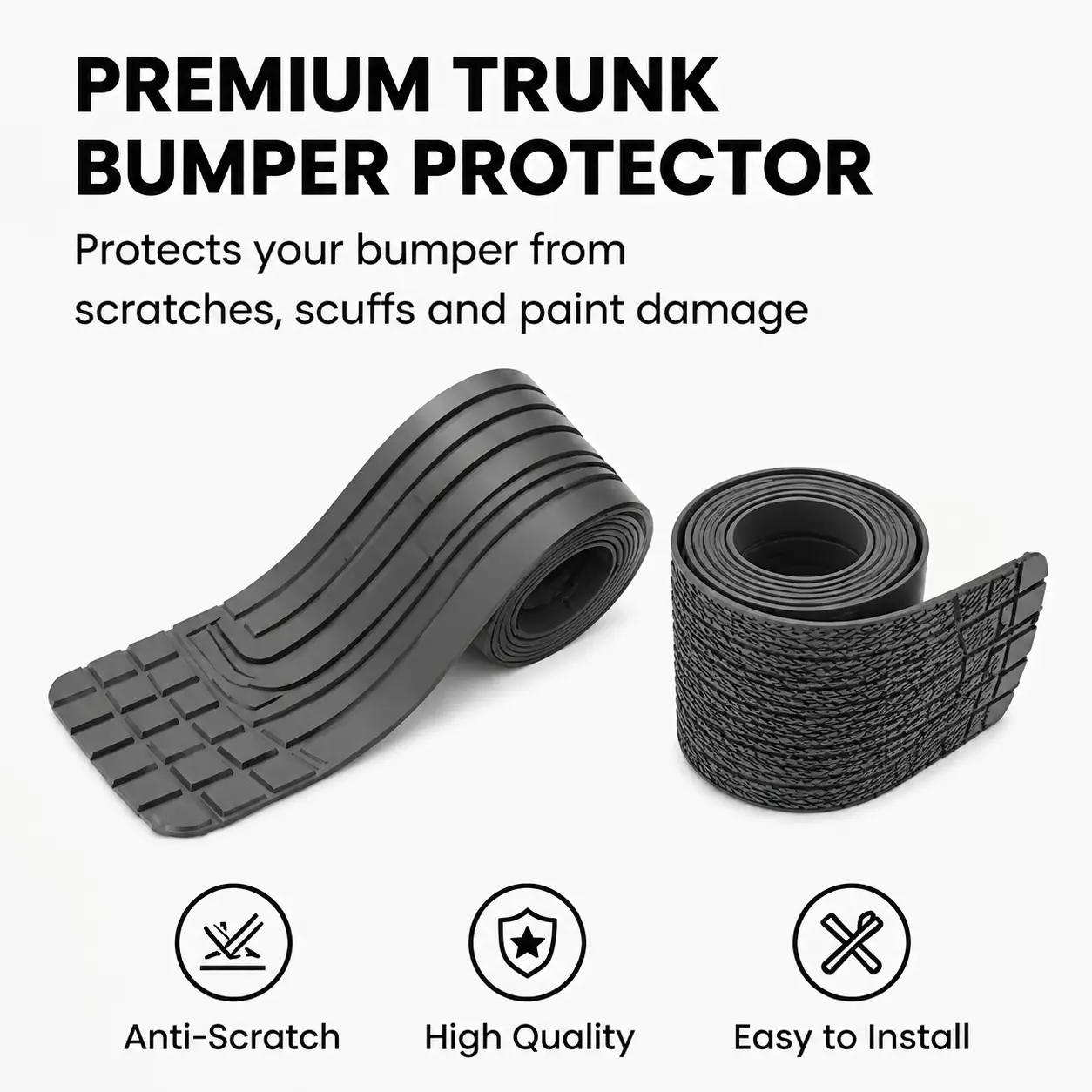 Car Trunk Bumper Protector Strip – Universal Fit Rear Bumper Guard, Anti-Scratch Rubber Cargo Protector for Cars, SUVs & Trucks, Waterproof Durable Edge Guard