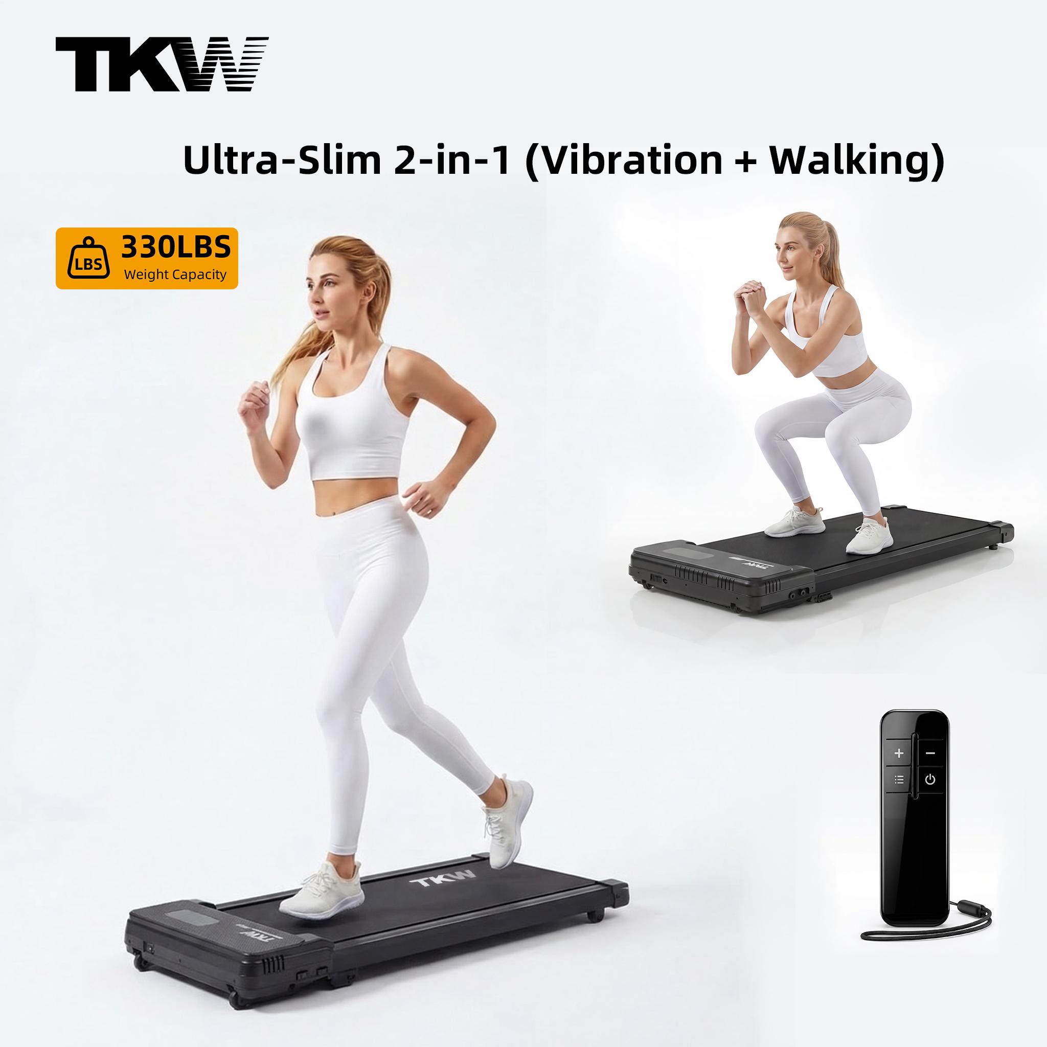 【2026 Fresh Appearance】TKW 4-in-1 Foldable Treadmill with Vibration Function & Armrests, Portable Quiet Walking Pad for Home & Office, LED Display for Walking & Jogging