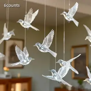 6 Piece Acrylic Bird Shaped Pendant Decorations, Transparent Lightweight Hanging Ornaments for Wedding Christmas Party Ceiling Home Hotel Decoration, Clear