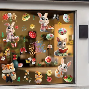 72-Piece Easter Static Window Clings Featuring Cute Bunny Designs, Colorful Eggs, Butterflies and Flowers for Festive Decor