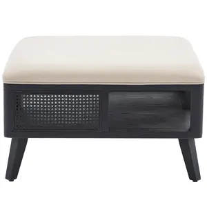 Square Shape Side Table, Nordic Rattan Sofa Side Table Living Room Furniture Solid Wood Coffee Table Simple Balcony Leisure Corner Bedside Table