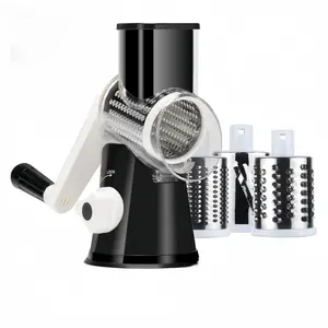 Hand Crank Rotary Cheese Grater with 3 Interchangeable Blades, Non-Slip Suction Base for Cheese, Veggie, Nut Shredding, Vegetable Grater, Rotary Cheese Shredder